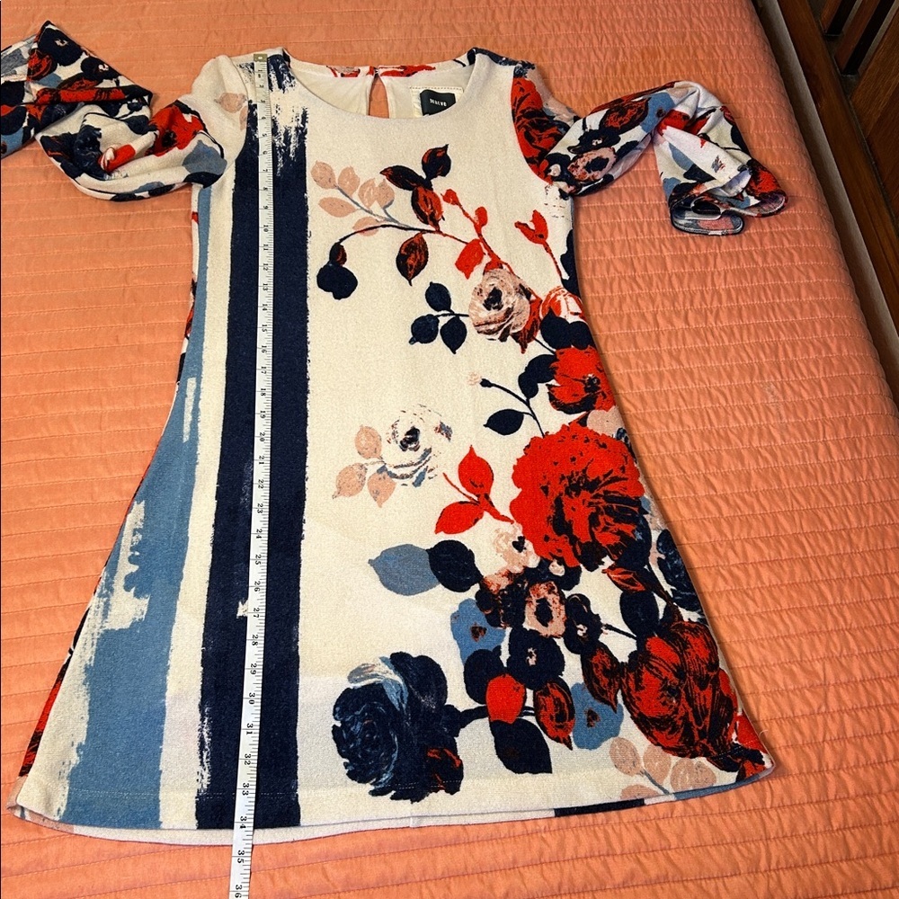 Maeve Anthropologie Bell Sleeve Floral Anthousai swing shift sweater dress sz XS - Picture 13 of 16